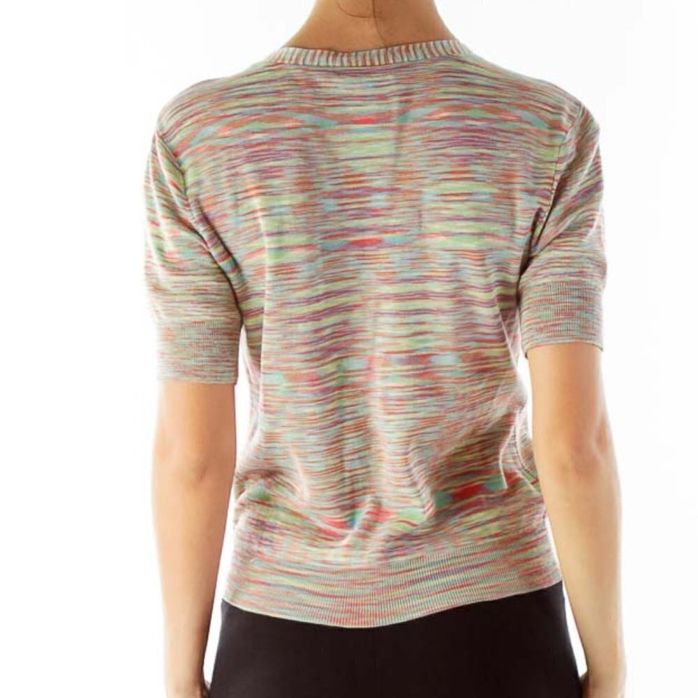 DKNY Green Striped Short Sleeve Cardigan - Picture 3 of 3